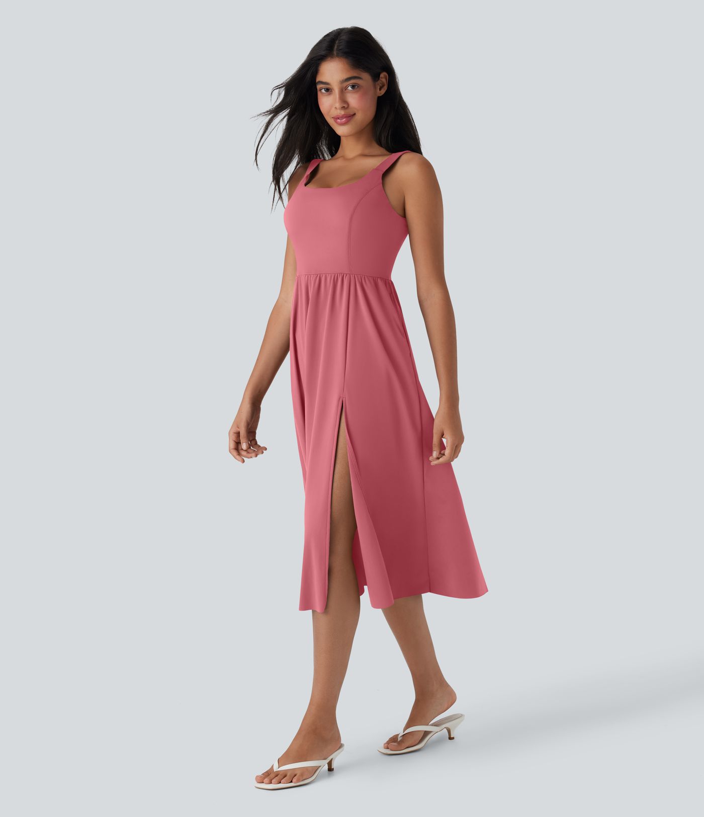 SoftlyZero™ Airy Padded Cool Touch Women Long Midi Casual Dress with Pockets D-F Cups
