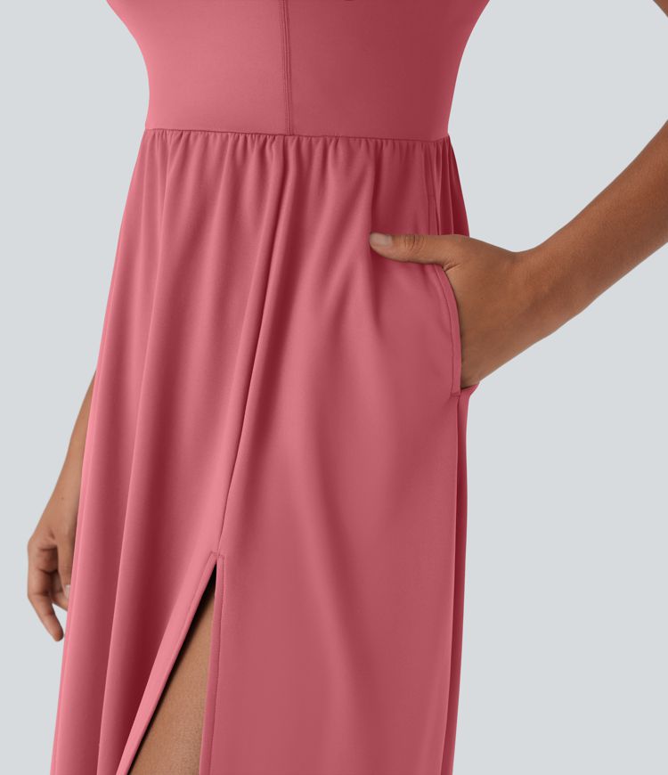 SoftlyZero™ Airy Padded Cool Touch Women Long Midi Casual Dress with Pockets D-F Cups