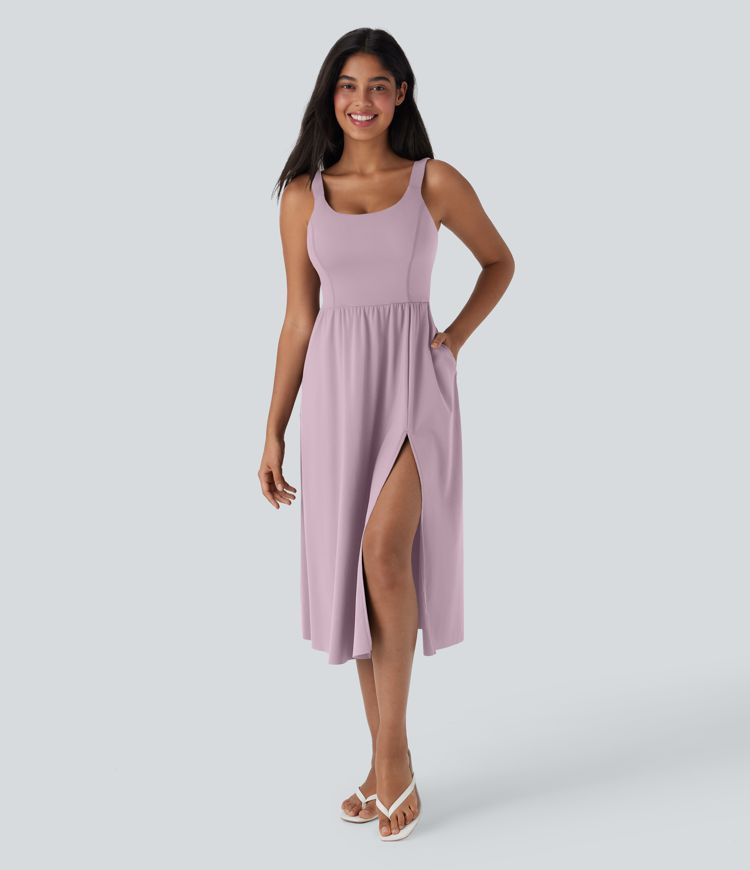 SoftlyZero™ Airy Padded Cool Touch Midi Casual Dress with Pockets D-F Cups