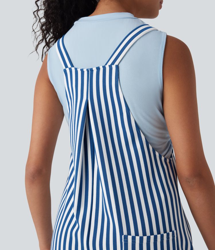 Pockets Stripe Waffle Overalls