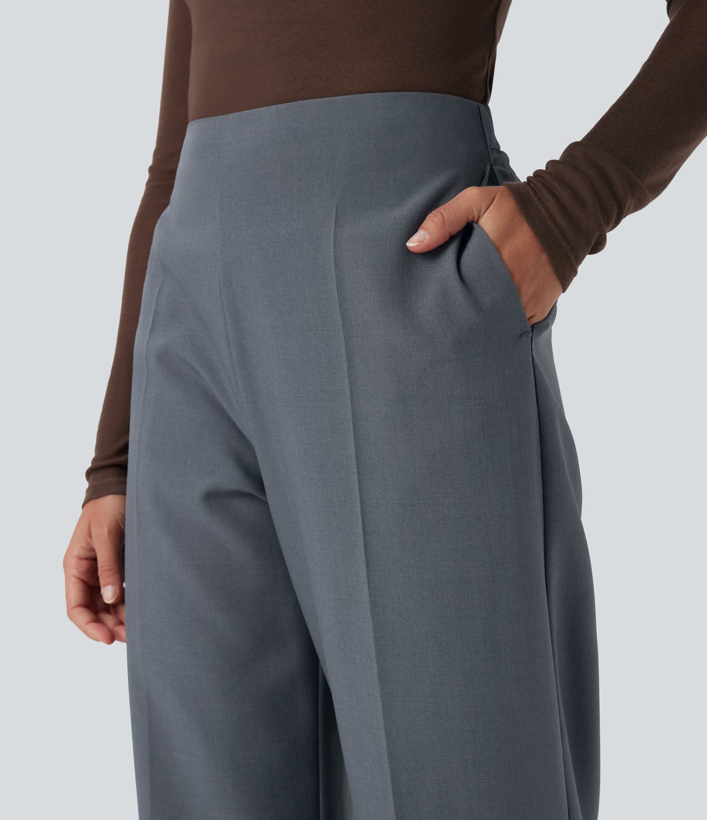 High Waisted Zipper Straight Leg Work Pants with Pockets