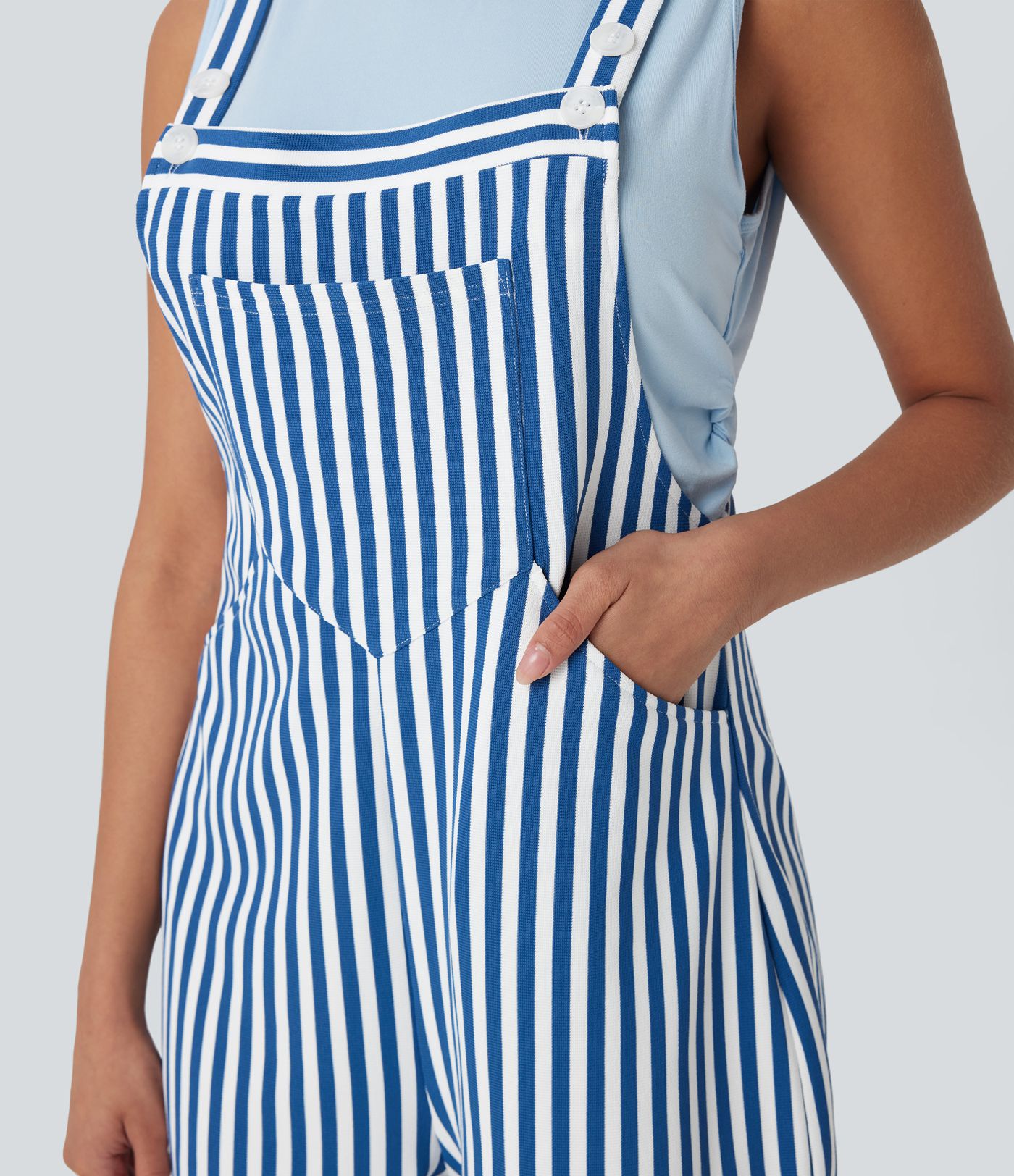 Pockets Stripe Waffle Overalls