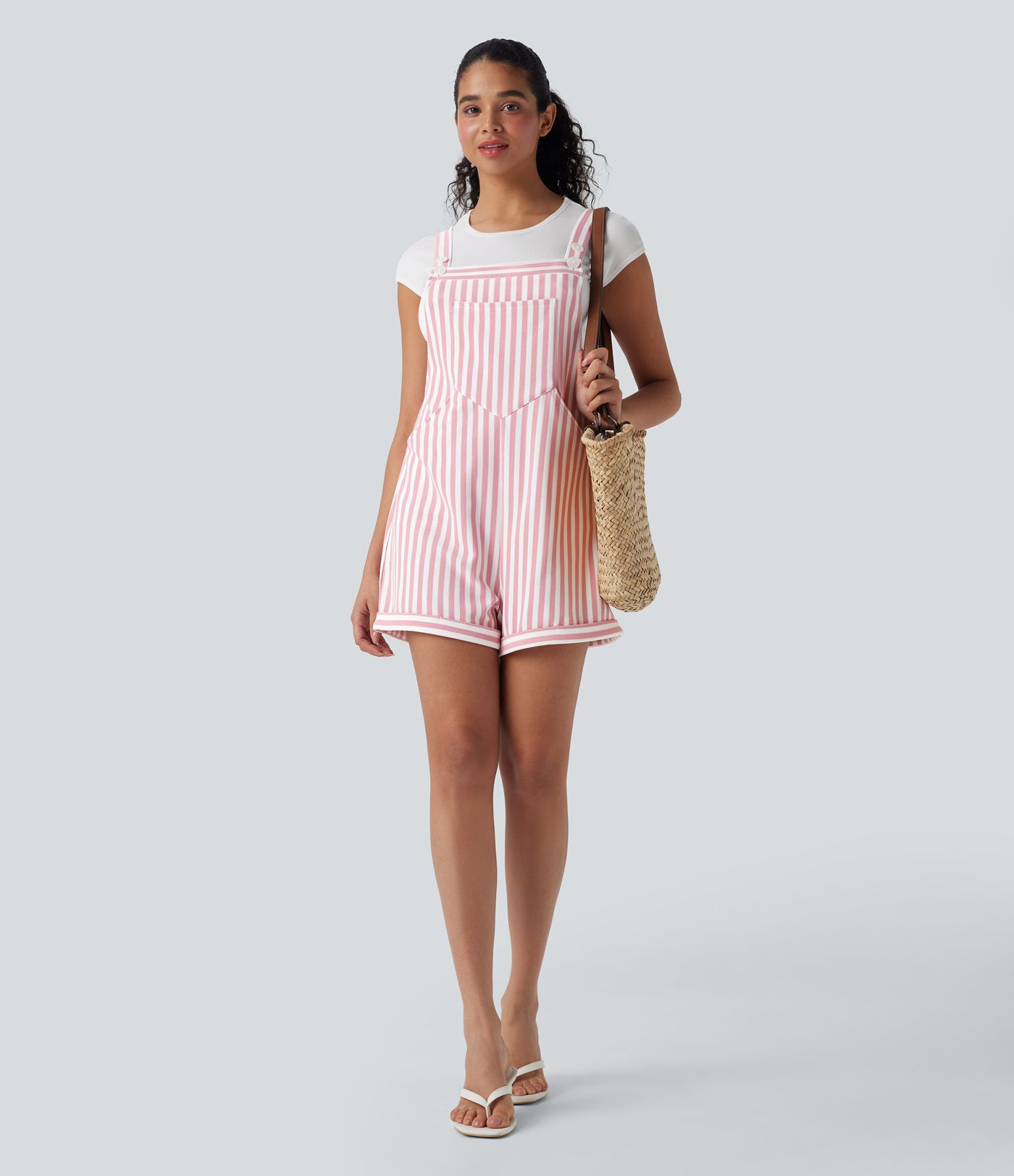 Streifen Waffel Latzhose mit Taschen