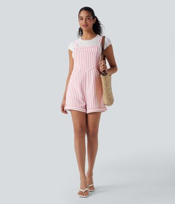 Streifen Waffel Latzhose mit Taschen