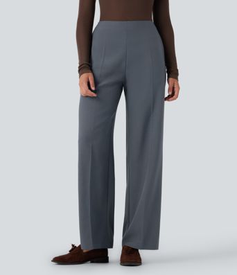 High Waisted Zipper Straight Leg Work Pants with Pockets