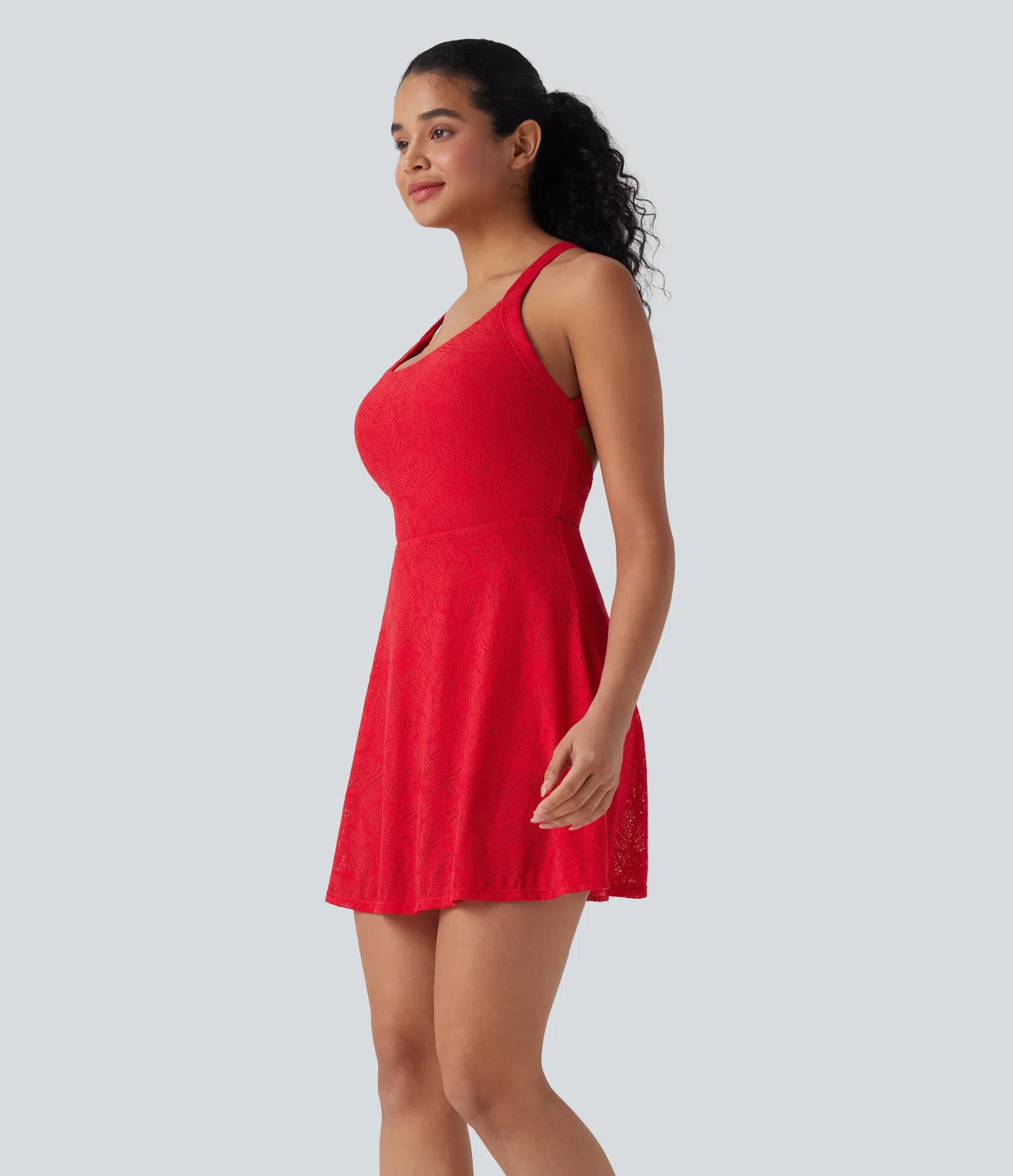 Lace Backless Twisted 2-in-1 Mini Dance Active Dress with Pockets-Easy Peezy