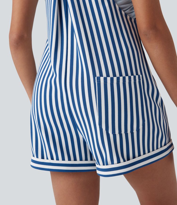 Pockets Stripe Waffle Overalls