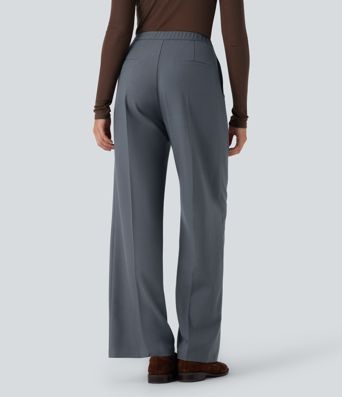 High Waisted Zipper Straight Leg Work Pants with Pockets