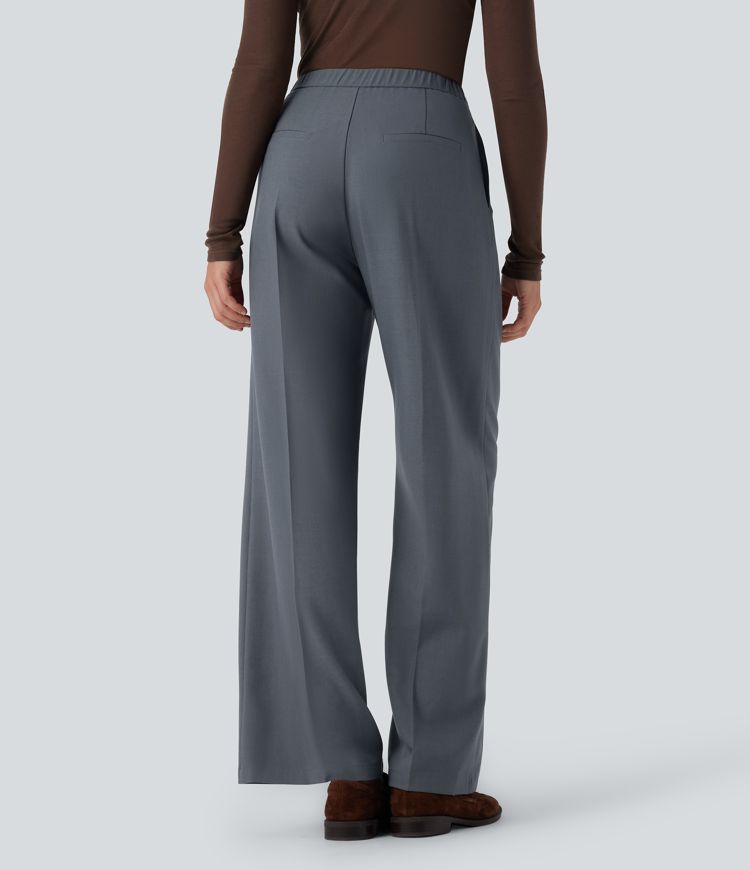 High Waisted Zipper Straight Leg Work Pants with Pockets