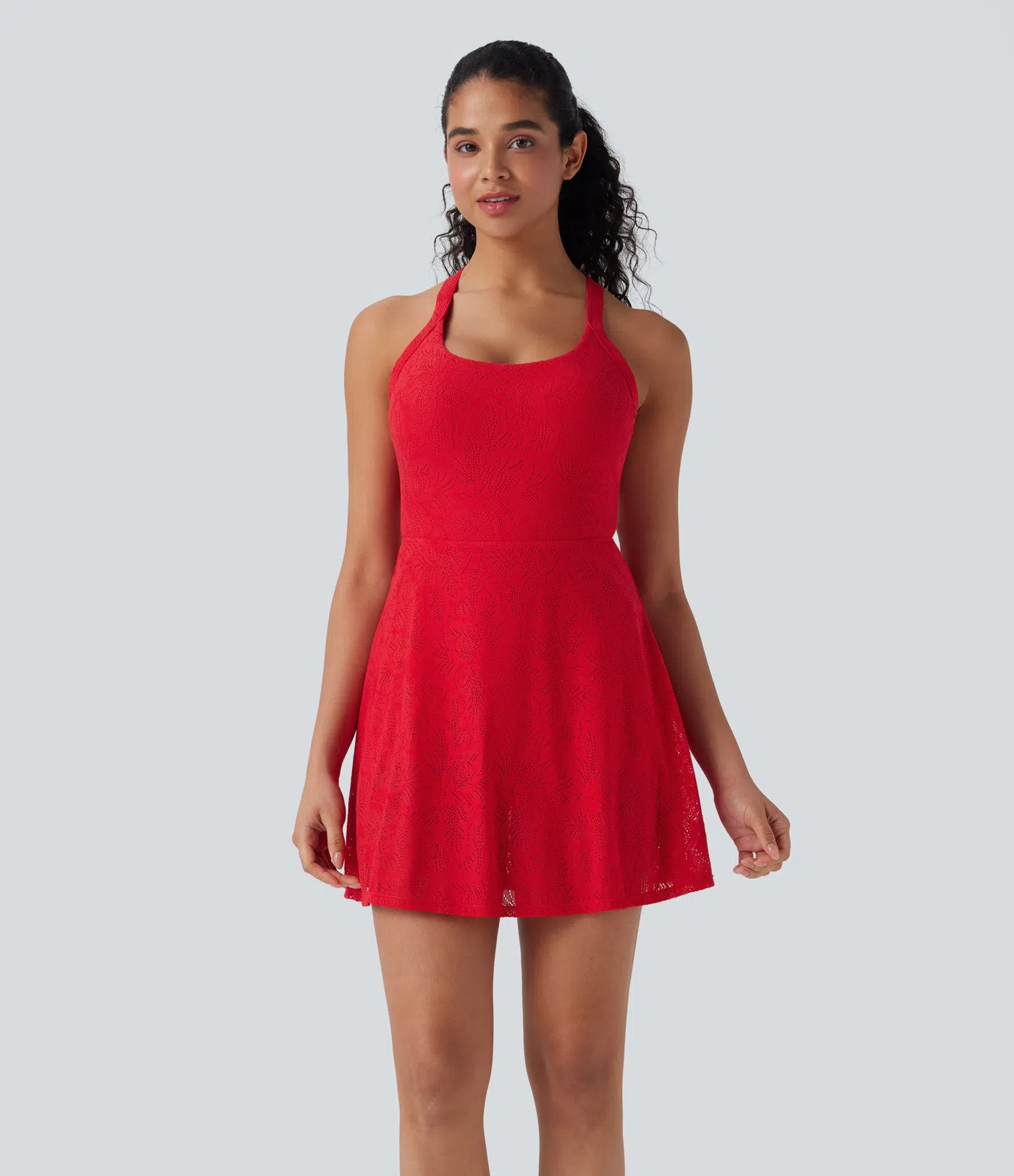 Lace Backless Twisted 2-in-1 Mini Dance Active Dress with Pockets-Easy Peezy