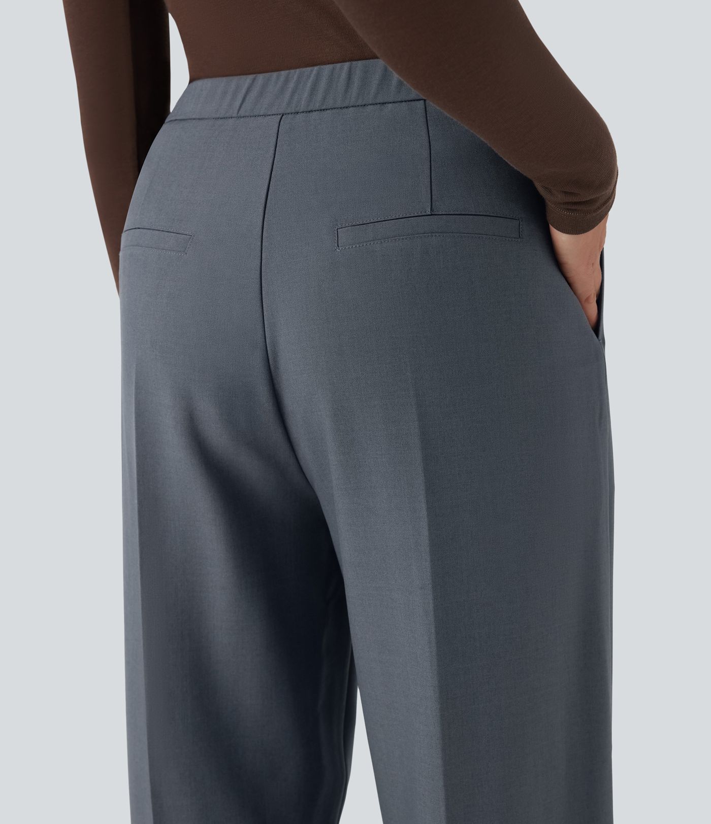 High Waisted Zipper Straight Leg Work Pants with Pockets