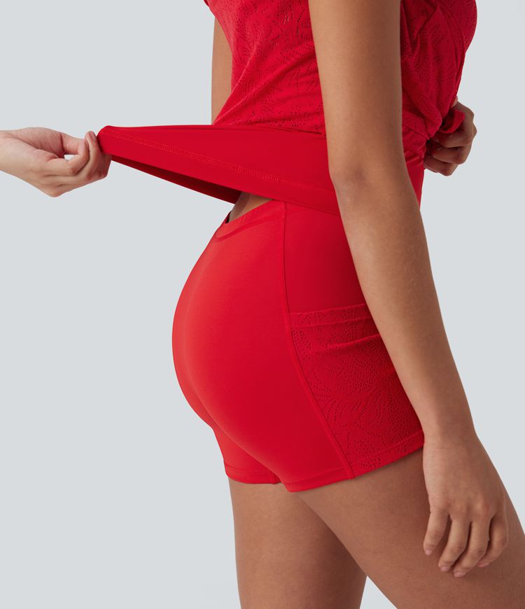 Lace Backless Twisted 2-in-1 Mini Dance Active Dress with Pockets-Easy Peezy