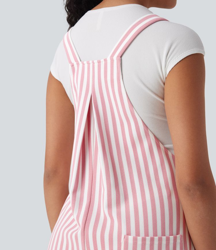 Streifen Waffel Latzhose mit Taschen