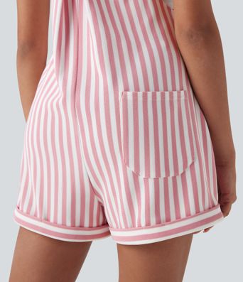 Streifen Waffel Latzhose mit Taschen