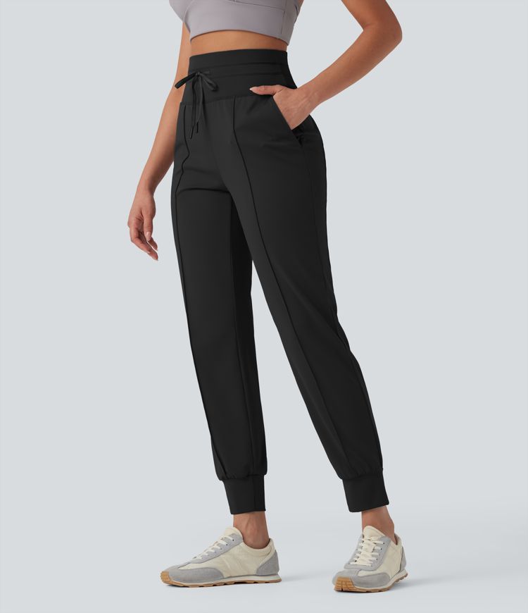 High Waisted Drawstring Quick Dry Yoga Joggers with Pockets-UPF40+
