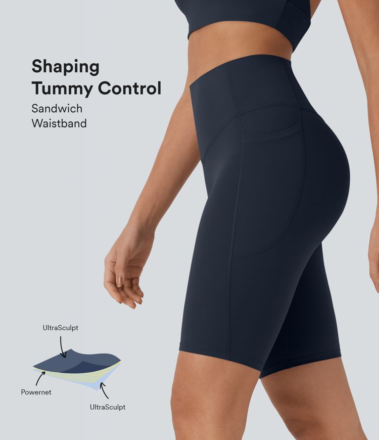 Halara UltraSculpt™ SoCinched High Waisted Tummy Control Pocket Shaping Training Biker Shorts 9''