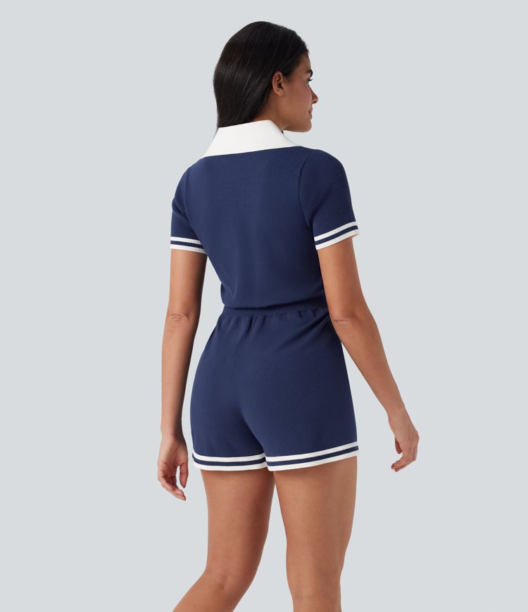 Short Sleeve Tennis Sweater Knit Romper