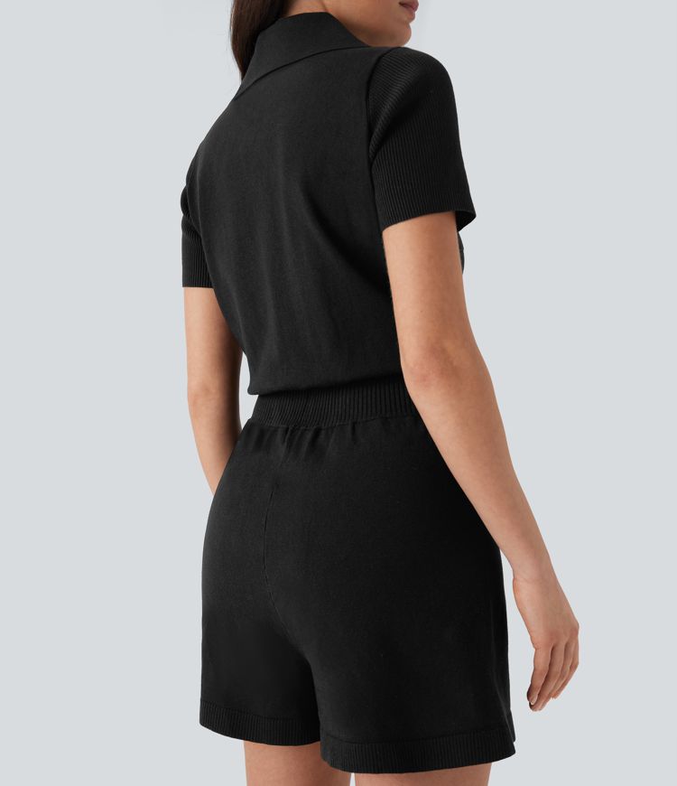 Short Sleeve Tennis Sweater Knit Romper