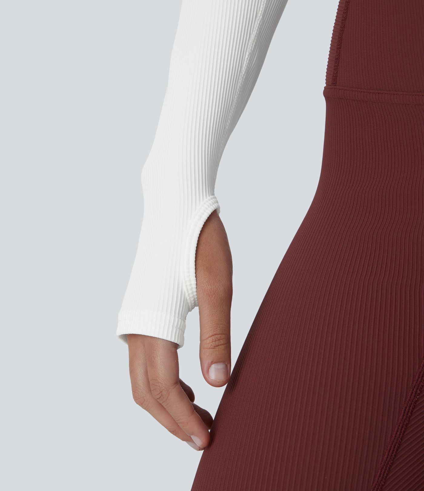 Rib Knit Halter Strap Thumb Hole Yoga Sports Top