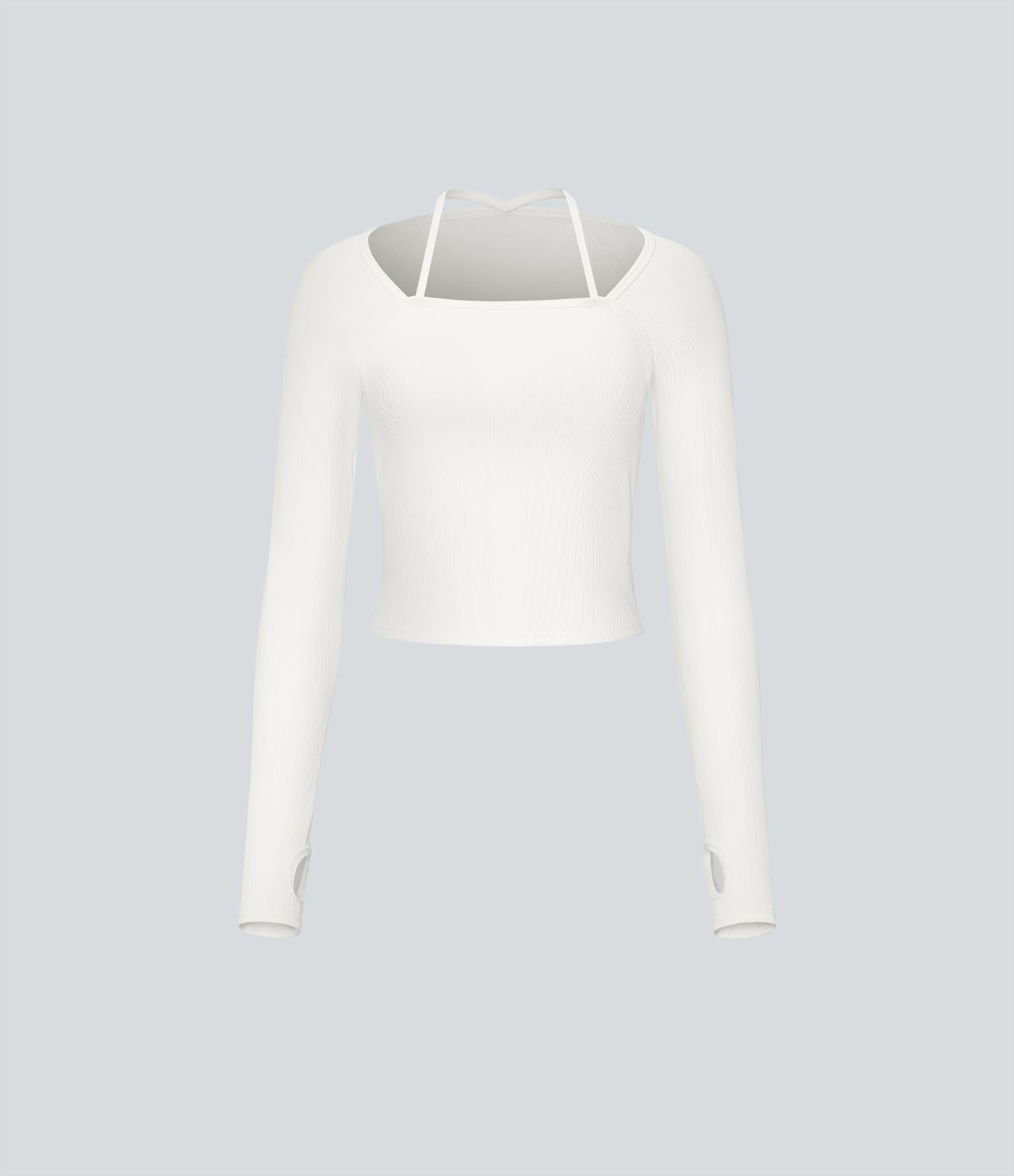 Rib Knit Halter Strap Thumb Hole Yoga Sports Top