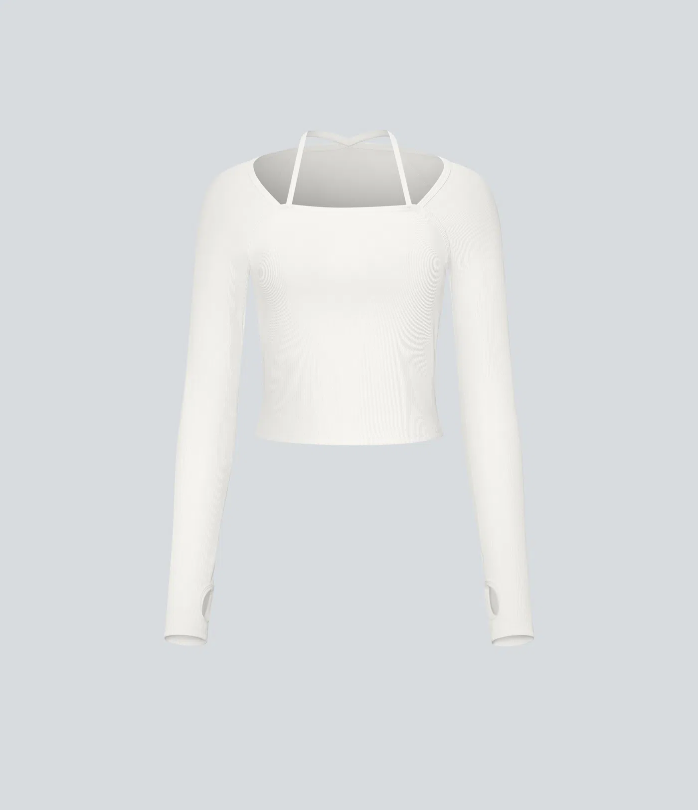 Camiseta deportiva yoga agujero para pulgar tirante halter espalda acanalada