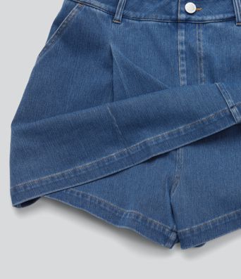 Halara Flex™ High Waisted 2-in-1 Washed Stretchy Knit Denim Casual A-line Skort with Pockets