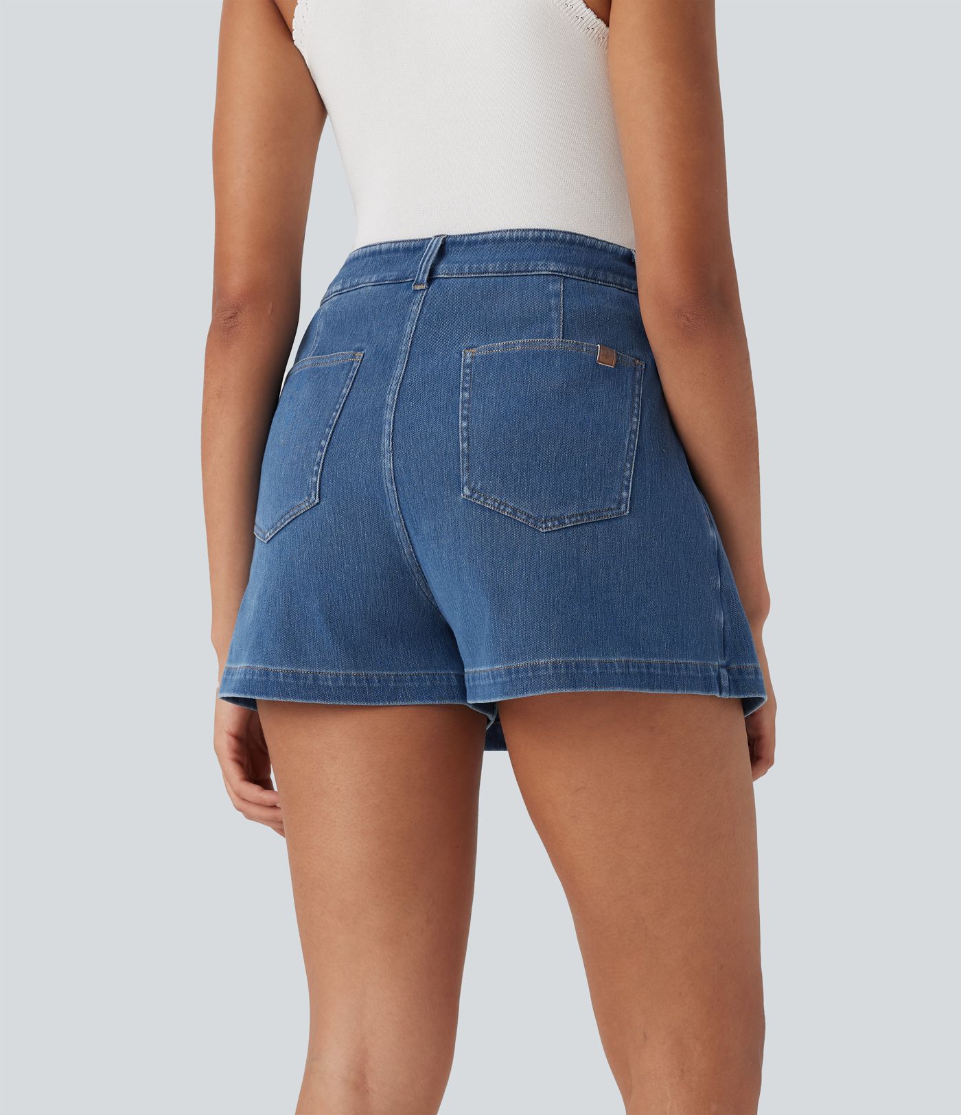 Halara Flex™ High Waisted 2-in-1 Washed Stretchy Knit Denim Casual A-line Skort with Pockets