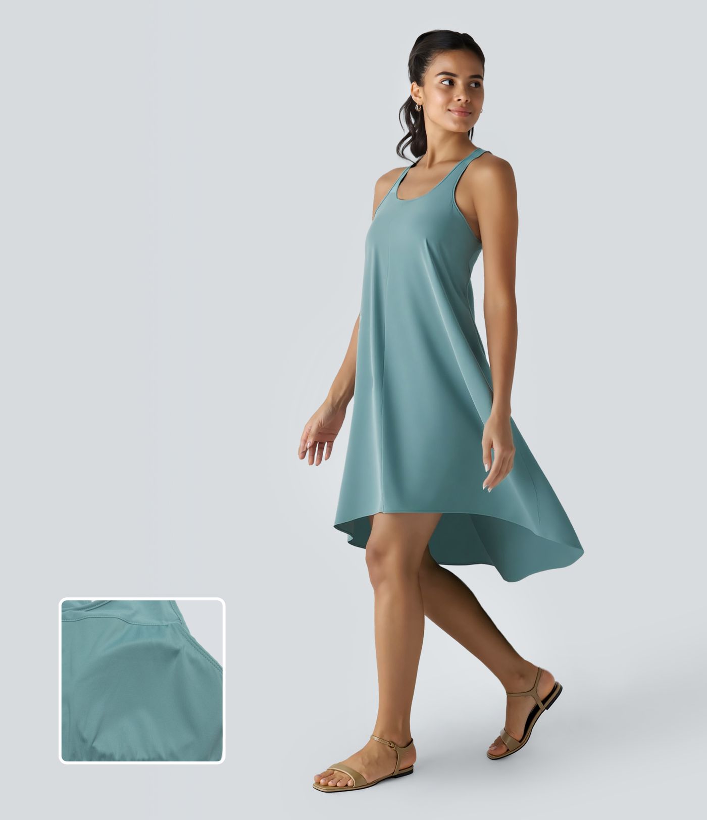 Breezeful™ Backless Racerback Side Pocket High Low Flowy Midi Quick Dry Casual Dress A-C Cups