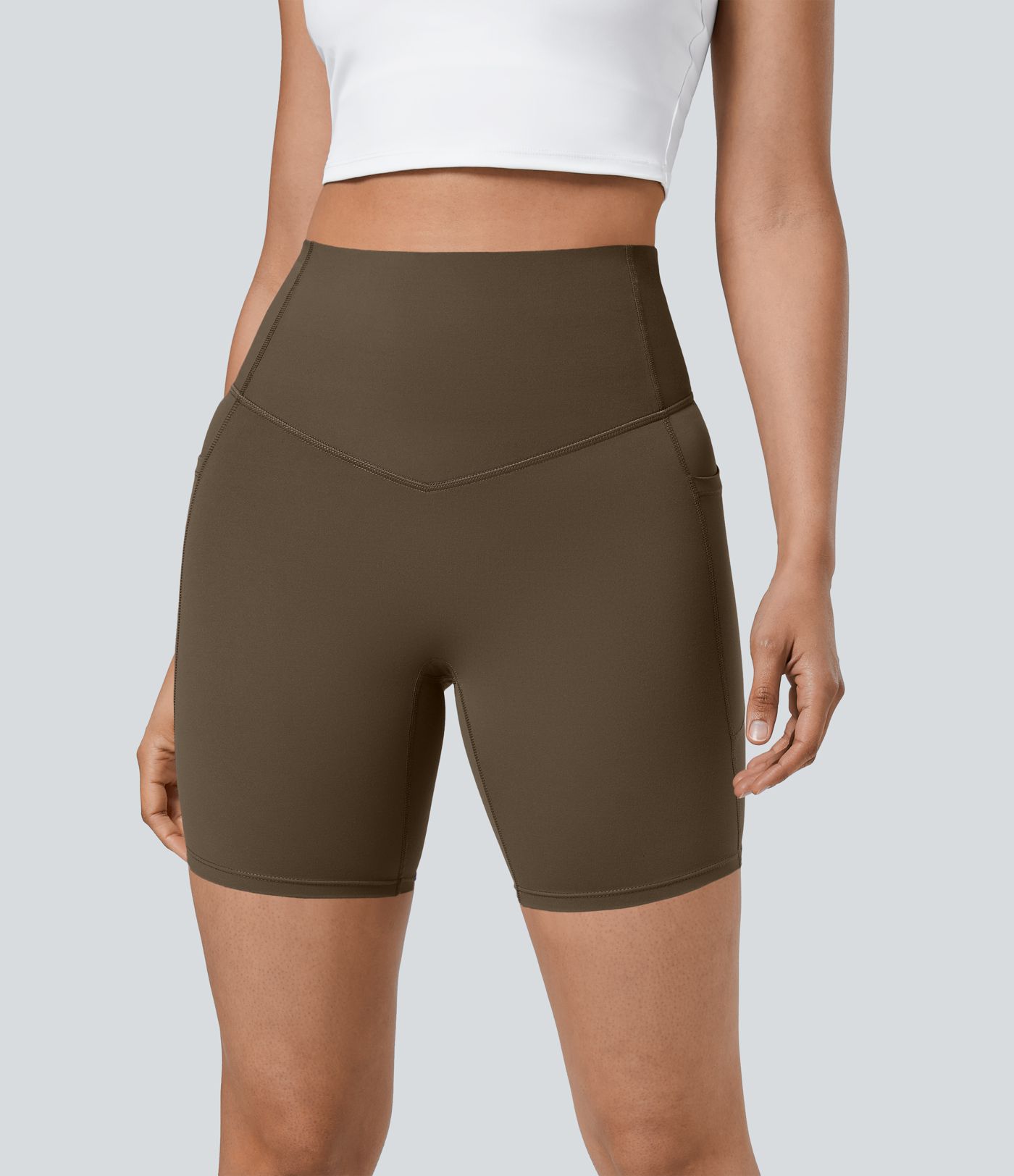 Halara UltraSculpt™ High Waisted Tummy Control Shaping Women Gym Running Biker Shorts 7'' With Pockets