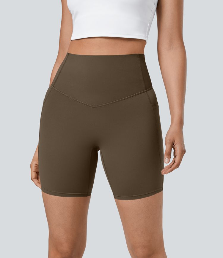 Halara UltraSculpt™ High Waisted Tummy Control Shaping Women Gym Running Biker Shorts 7'' With Pockets