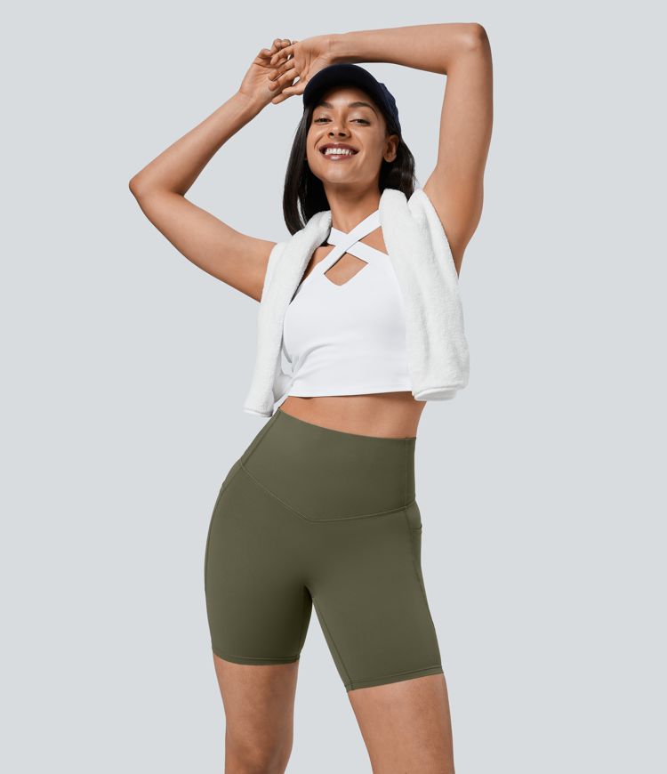 Halara UltraSculpt™ High Waisted Tummy Control Pocket Shaping Training Biker Shorts 7''