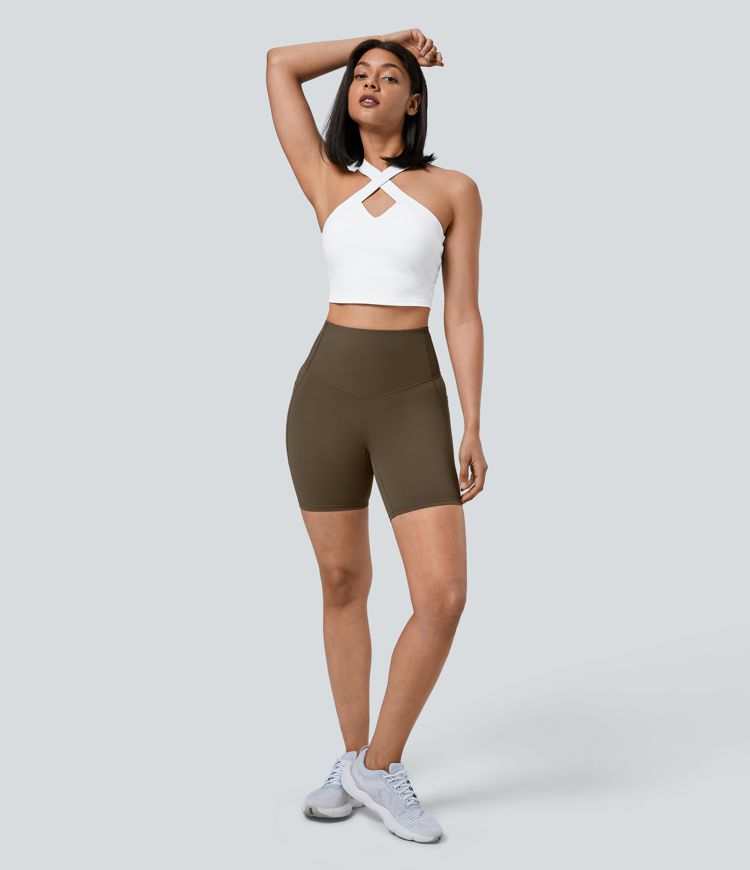 Halara UltraSculpt™ High Waisted Tummy Control Shaping Women Gym Running Biker Shorts 7'' With Pockets