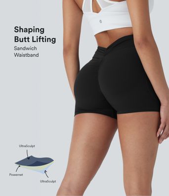 Halara UltraSculpt™ SoCinched High Waist Bauch Kontrolle Po Lifting Geraffte Shaping Yoga Radlerhose 3'' mit Taschen