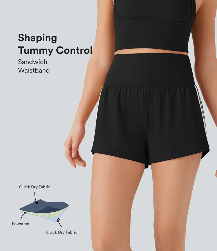 SoftlyZero™ QuickDry SoCinched Super High Waisted Tummy Control 2-in-1 Color Block Yoga Shorts 3'' with Pockets