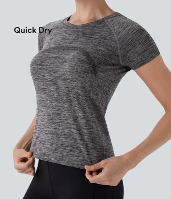 Nahtloser Fließ-Kurzarm-Ausschnitt Schnell trocknender Wander-Sport-Top
