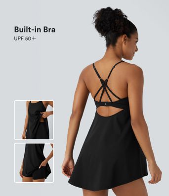 SoftlyZero™ Airy 2-Piece Mini Cool Touch Yoga Active Slip Dress with Pockets-UPF50+