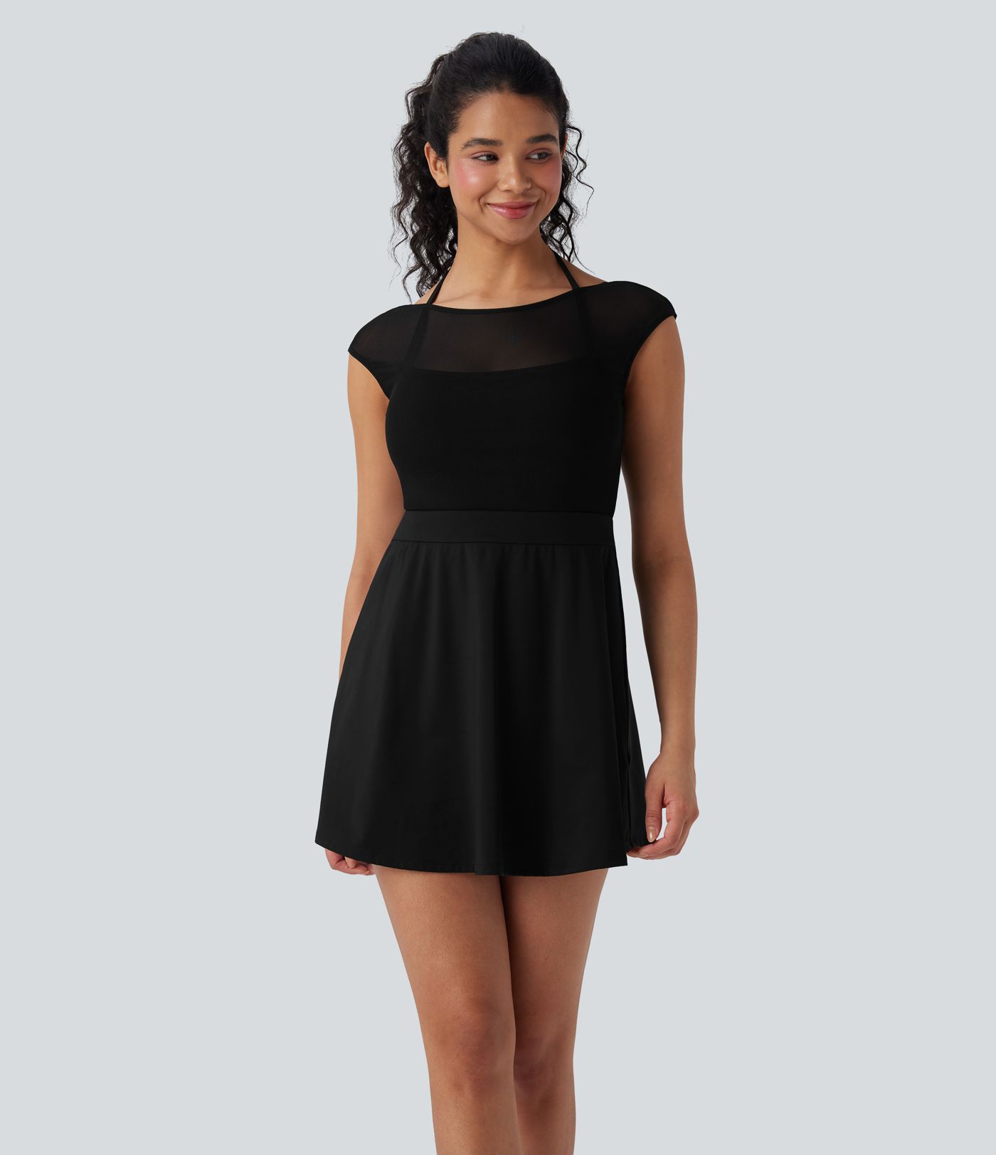 SoftlyZero™ Airy Halter Adjustable Buckle Contrast Mesh Cool Touch Yoga Active Dress-Easy Peezy-UPF50+