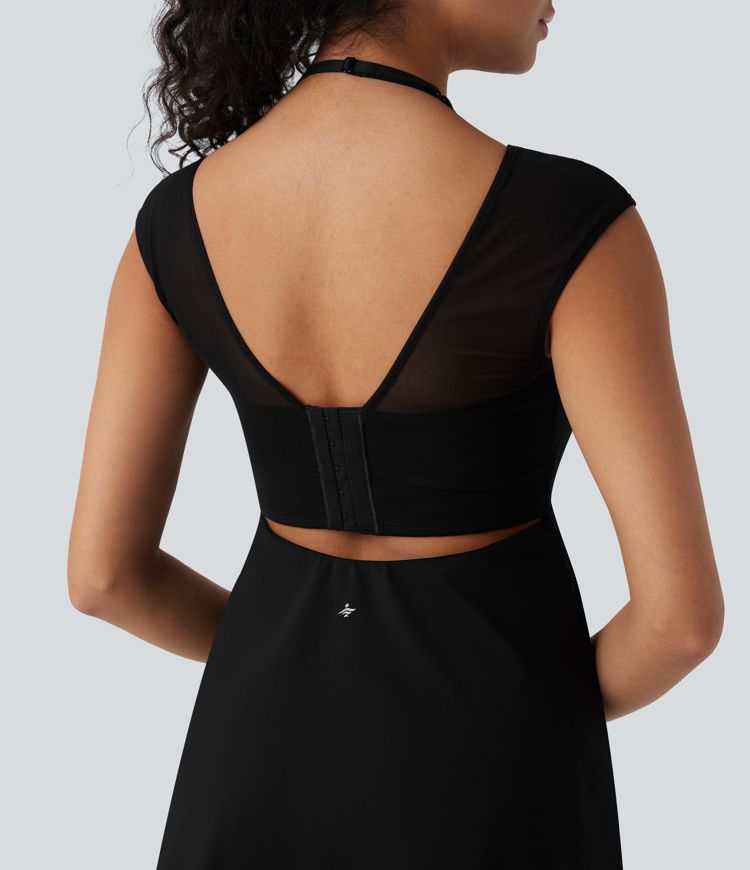 SoftlyZero™ Airy Halter Adjustable Buckle Contrast Mesh Cool Touch Yoga Active Dress-Easy Peezy-UPF50+