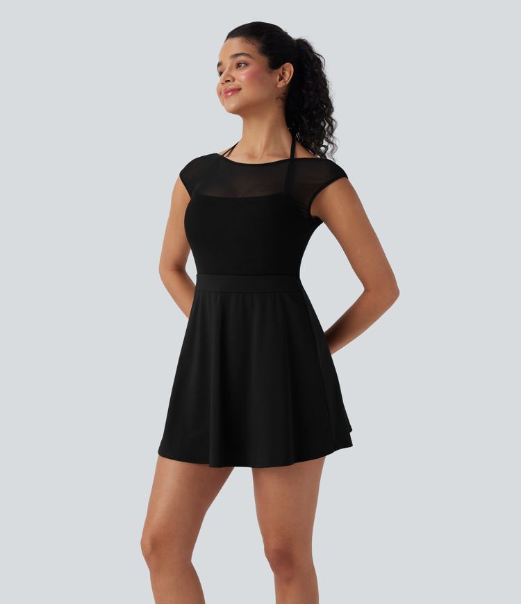 Softlyzero™ Airy Halter Backless Adjustable Buckle Contrast Mesh Cool Touch Yoga Active Dress-Easy Peezy-UPF50+