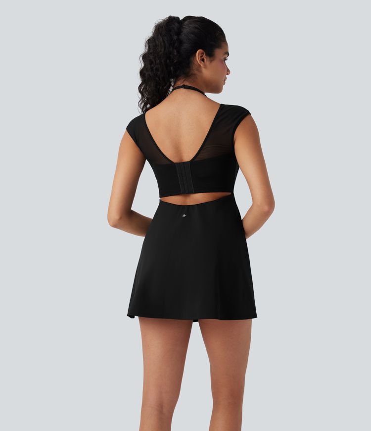SoftlyZero™ Airy Halter Adjustable Buckle Contrast Mesh Cool Touch Yoga Active Dress-Easy Peezy-UPF50+