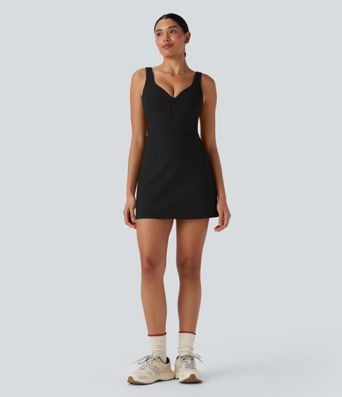 SoftlyZero™ Mekane push-up oblikovane košarice, patentni zatvarač — 2‑u‑1 haljina za jogu i aktivnost s džepovima – jednostavno