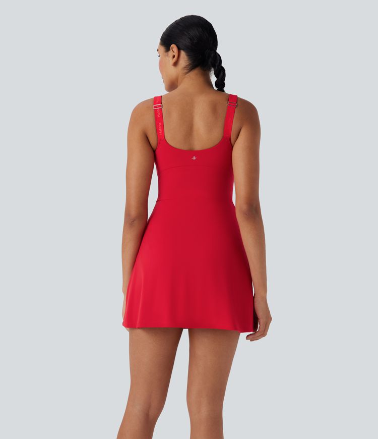 Vestido deportivo 2 en 1 de yoga Softlyzero™ con copas moldeadas, tirantes ajustables y cremallera con espalda abierta y bolsillos - Easy Peezy