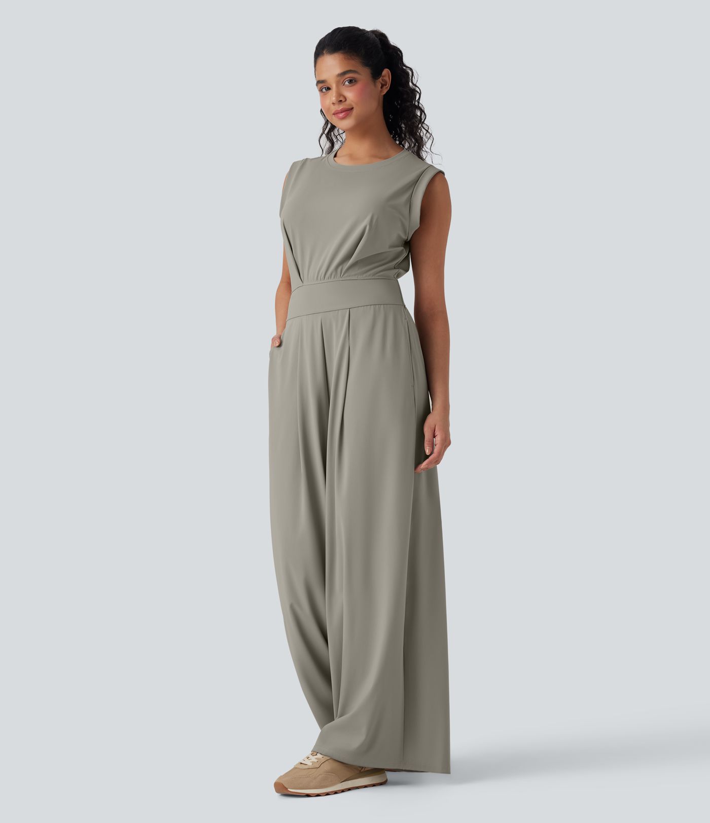 SoftlyZero™ QuickDry Round Neck Sleeveless Keyhole Pocket Yoga Jumpsuit-Easy Peezy Edition