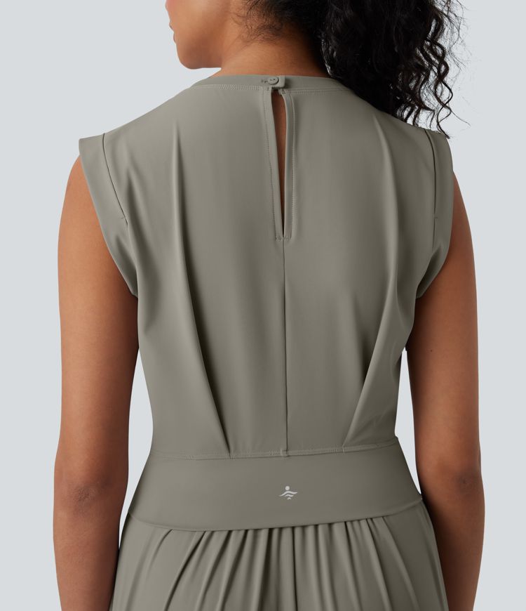 SoftlyZero™ QuickDry Round Neck Sleeveless Keyhole Pocket Yoga Jumpsuit-Easy Peezy Edition