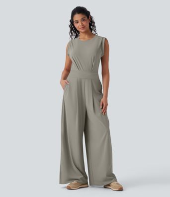 SoftlyZero™ QuickDry Round Neck Sleeveless Keyhole Pocket Yoga Jumpsuit-Easy Peezy Edition