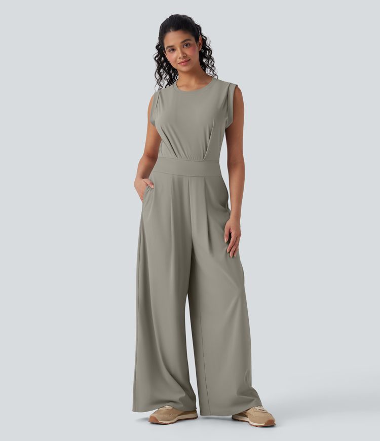 SoftlyZero™ QuickDry Round Neck Sleeveless Keyhole Pocket Yoga Jumpsuit-Easy Peezy Edition