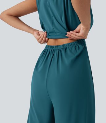 SoftlyZero™ QuickDry Round Neck Sleeveless Keyhole Pocket Yoga Jumpsuit-Easy Peezy Edition