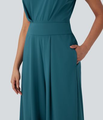 SoftlyZero™ QuickDry Round Neck Sleeveless Keyhole Pocket Yoga Jumpsuit-Easy Peezy Edition