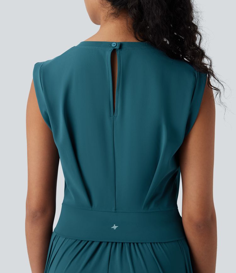 SoftlyZero™ QuickDry Round Neck Sleeveless Keyhole Pocket Yoga Jumpsuit-Easy Peezy Edition