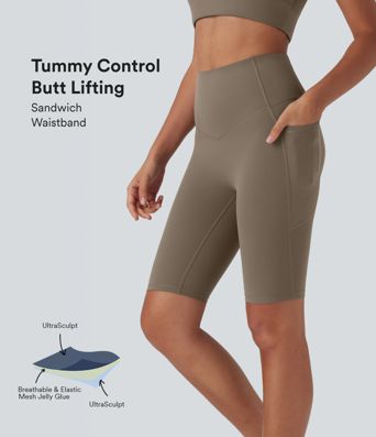 Halara UltraSculpt™ High Waisted Butt Lifting Tummy Control Shaping Training Biker Shorts 9'' with Pockets